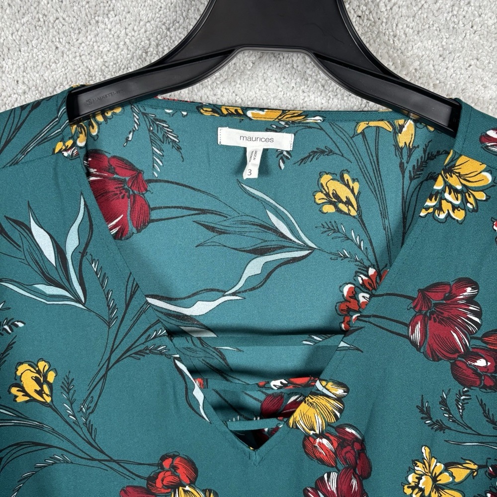 Maurices Floral Shirt Top Blouse Womens Green Pullover V Neck Loose V Neck 3X
